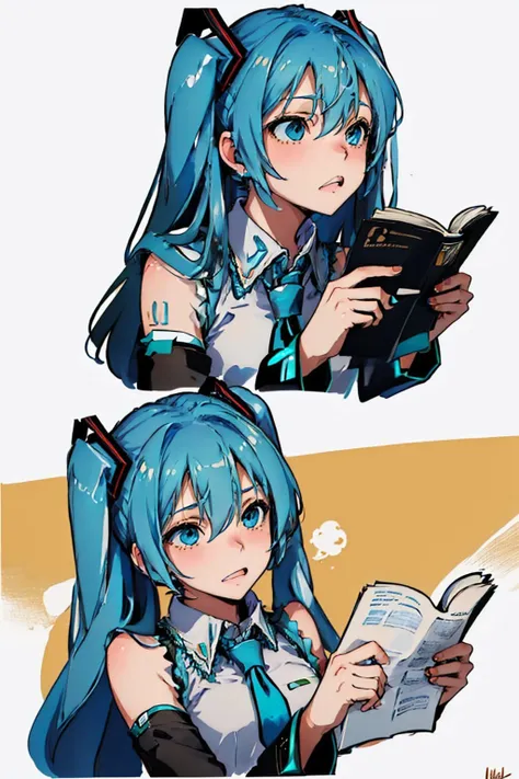 (masterpiece, best quality:1.2), solo, 1girl, hatsune miku, clenched teeth, looking away, poohreading <lyco:concept_poohreading-10:0.9>