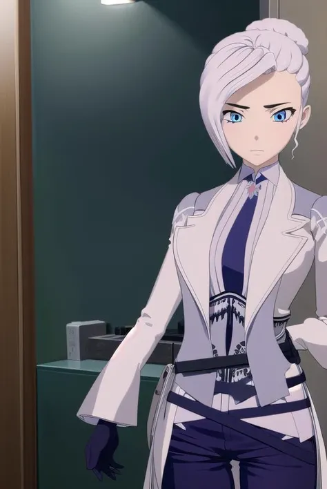 winterschnee, <lora:winterschnee-lora-nochekaiser:1>,
winter schnee, blue eyes, white hair, hair bun, single hair bun,
BREAK gloves, boots, necktie, black gloves, belt, pants, black footwear, uniform, high heels, coat, blue pants, knee boots, black necktie, high heel boots, white coat,
BREAK indoors, castle,
BREAK looking at viewer, (cowboy shot:1.5),
BREAK <lyco:GoodHands-beta2:1>, (masterpiece:1.2), best quality, high resolution, unity 8k wallpaper, (illustration:0.8), (beautiful detailed eyes:1.6), extremely detailed face, perfect lighting, extremely detailed CG, (perfect hands, perfect anatomy),