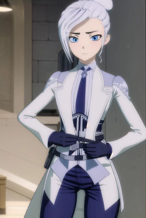 winterschnee, <lora:winterschnee-lora-nochekaiser:1>,
winter schnee, blue eyes, white hair, hair bun, single hair bun,
BREAK gloves, boots, necktie, black gloves, belt, pants, black footwear, uniform, high heels, coat, blue pants, knee boots, black necktie, high heel boots, white coat,
BREAK indoors, castle,
BREAK looking at viewer, (cowboy shot:1.5),
BREAK <lyco:GoodHands-beta2:1>, (masterpiece:1.2), best quality, high resolution, unity 8k wallpaper, (illustration:0.8), (beautiful detailed eyes:1.6), extremely detailed face, perfect lighting, extremely detailed CG, (perfect hands, perfect anatomy),