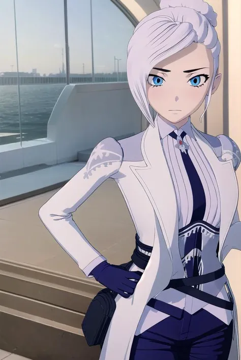 winterschnee, <lora:winterschnee-lora-nochekaiser:1>,
winter schnee, blue eyes, white hair, hair bun, single hair bun,
BREAK gloves, boots, necktie, black gloves, belt, pants, black footwear, uniform, high heels, coat, blue pants, knee boots, black necktie, high heel boots, white coat,
BREAK indoors, castle,
BREAK looking at viewer, (cowboy shot:1.5),
BREAK <lyco:GoodHands-beta2:1>, (masterpiece:1.2), best quality, high resolution, unity 8k wallpaper, (illustration:0.8), (beautiful detailed eyes:1.6), extremely detailed face, perfect lighting, extremely detailed CG, (perfect hands, perfect anatomy),