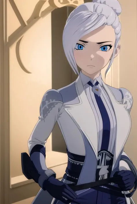 winterschnee, <lora:winterschnee-lora-nochekaiser:1>,
winter schnee, blue eyes, white hair, hair bun, single hair bun,
BREAK gloves, boots, necktie, black gloves, belt, pants, black footwear, uniform, high heels, coat, blue pants, knee boots, black necktie, high heel boots, white coat,
BREAK indoors, castle,
BREAK looking at viewer, (cowboy shot:1.5),
BREAK <lyco:GoodHands-beta2:1>, (masterpiece:1.2), best quality, high resolution, unity 8k wallpaper, (illustration:0.8), (beautiful detailed eyes:1.6), extremely detailed face, perfect lighting, extremely detailed CG, (perfect hands, perfect anatomy),