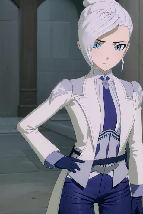 winterschnee, <lora:winterschnee-lora-nochekaiser:1>,
winter schnee, blue eyes, white hair, hair bun, single hair bun,
BREAK gloves, boots, necktie, black gloves, belt, pants, black footwear, uniform, high heels, coat, blue pants, knee boots, black necktie, high heel boots, white coat,
BREAK indoors, castle,
BREAK looking at viewer, (cowboy shot:1.5),
BREAK <lyco:GoodHands-beta2:1>, (masterpiece:1.2), best quality, high resolution, unity 8k wallpaper, (illustration:0.8), (beautiful detailed eyes:1.6), extremely detailed face, perfect lighting, extremely detailed CG, (perfect hands, perfect anatomy),