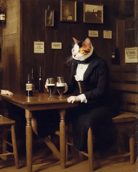 an sks style cat, drinking beer at a saloon, eldmeisterOG style