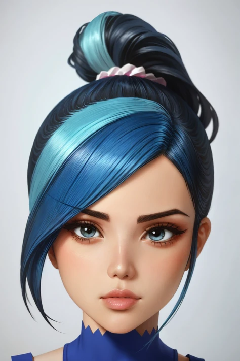 (papercraft style, cut-out, layered, detailed, colorful:1.15), <lyco:sd15_GiusyMeloni_loha_64_v1-000009:1> GiusyMeloni, focus on eyes, close up on face, Pale Powder Blue hair styled as teased ponytail, soft focus