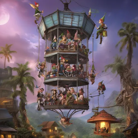 <lora:start:1> a digital fantasy boasting nerd dorm with a flying lift cage weird elfs buenos nochas mein freunds