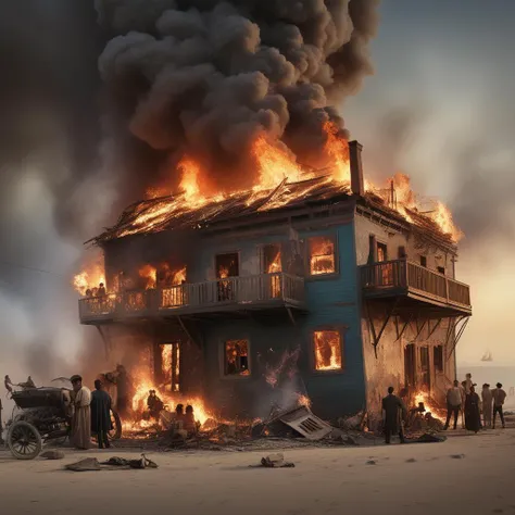 <lora:start:1> an intricate photo of a brothel with immigrants fire all over crashing