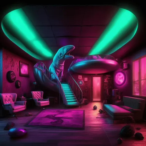 <lora:start:1> a 3d rendering of a brothel with an alien eclectic plasma glow free willy