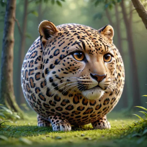 3D render of a sphrml spherical round  leopard in a forest<lora:spherimal:1>