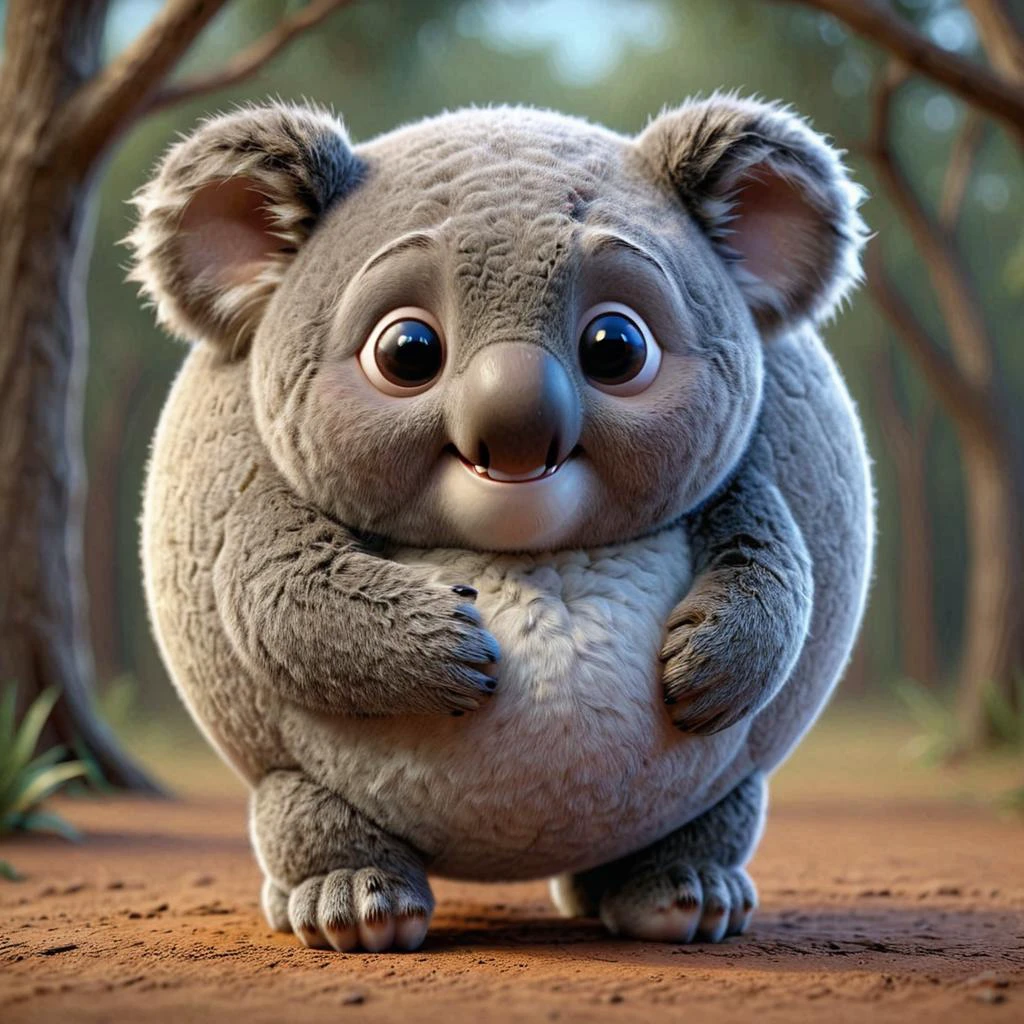 3D render of a sphrml spherical chubby koala, in outback<lora:spherimal:1>