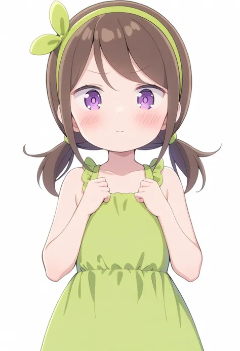 futaba,1girl,solo, brown hair, hairband, purple eyes, blush,looking at viewer, closed mouth, bangs, dress, green hairband,dress,twintails, white background,
<lora:aharen-san wa hakarenai A31 e1-000010:0.55>