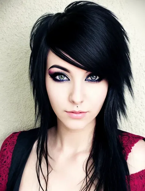 facial portrait, a woman, lustful, emo style <lora:Emo Style:0.7>