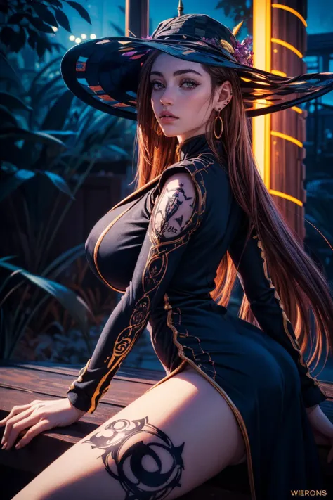 (ultra realistic,32k, masterpiece:1.2),(high detailed skin:1.1),( high quality:1.1),
<lora:fsrdorothea-nvwls-v1:0.7>fsrdorothea,brown long hair, earrings, hat, black dress, short dress, long sleeves, leg tattoos , <lora:add_detail:0.78>,huge breast,Leaning with back against an invisible wall2
,(soft shaded neon light:1.1), twilight enclave, merging realms, twilight essence, meeting place of twilight beings