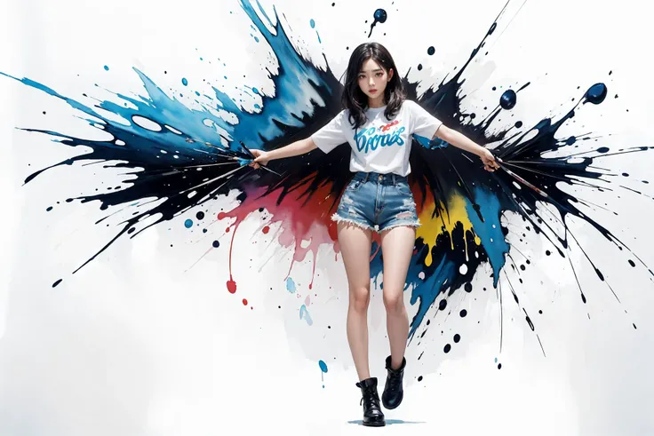 (best quality, watercolor painting, Colorful, sharp focus), (full body, wide shot), (cute korean girl),
1girl, Jackson Pollock Action Painting, kinetic expressions, (splatter and drip art minimalism:1.1), canvas white background, studio,
<lora:add_detail:0.4>, style-paintmagic,
