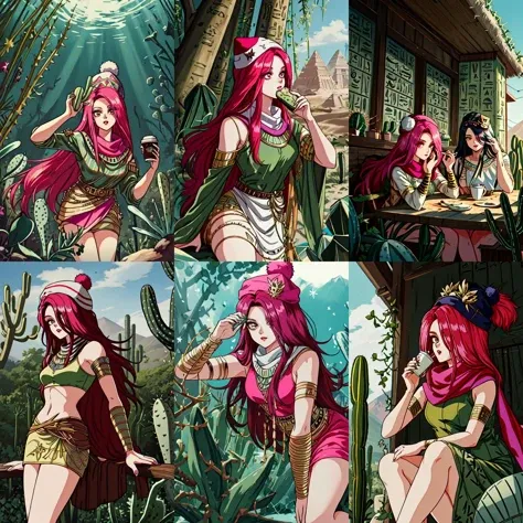 (otherworldly, otherworldly atmosphere, otherworldly appearance), highly insanely detailed, masterpiece, top quality, best quality, highres, 4k, 8k, RAW photo, collar, earrings, jewelry, necklace, armlet, 
(long_hair, long hair, random colors cloth, random colors hair, random long hair, dynamic hair, glowing hair, hair over one eye), 
(eyelashes, eyeliner, eyeshadow, eyelashes), 
pink lipstick, 
natural makeup, 
((ancient egyptian theme:1.2)), golden ornaments, 
1girl, (portrait:0.4), nsfw, 
((desert, Mexico, cacti, underwater)), 
a grove of mechanical trees swaying to the rhythm of coded breezes, (tranquil:0.6), (serene:0.5), 
long messy hair, 
1girl, (from below), 
1girl, natural lighting, outdoor, 
<lora:yuyu_ruka_v1_2:0.7>, ruka, 
winter, scarf, beanie hat, drinking coffee, snowflake, aroma, 
(moss vines), (fantasy world)