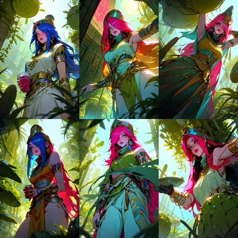 (otherworldly, otherworldly atmosphere, otherworldly appearance), highly insanely detailed, masterpiece, top quality, best quality, highres, 4k, 8k, RAW photo, collar, earrings, jewelry, necklace, armlet,
(long_hair, long hair, random colors cloth, random colors hair, random long hair, dynamic hair, glowing hair, hair over one eye),
(eyelashes, eyeliner, eyeshadow, eyelashes),
pink lipstick,
natural makeup,
((ancient egyptian theme:1.2)), golden ornaments,
1girl, (portrait:0.4), nsfw,
((desert, Mexico, cacti, underwater)),
a grove of mechanical trees swaying to the rhythm of coded breezes, (tranquil:0.6), (serene:0.5),
long messy hair,
1girl, (from below),
1girl, natural lighting, outdoor,
<lora:yuyu_ruka_v1_2:0.7>, ruka,
winter, scarf, beanie hat, drinking coffee, snowflake, aroma,
(moss vines), (fantasy world)