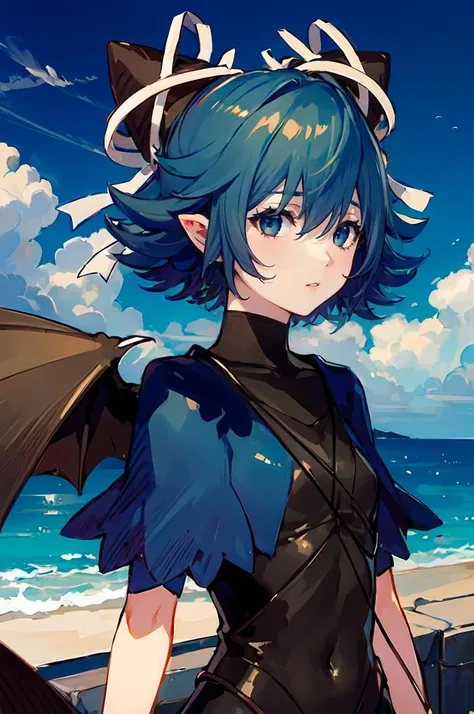 Shota swimsuit Dragon horn Blue pupils Thin little boy