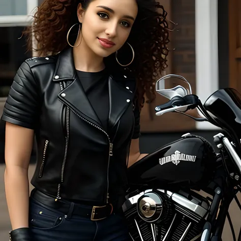 a  photo of a woman, biker chic, curly hair, harley davidson, skp <lora:ShraddhaKapoor:1>