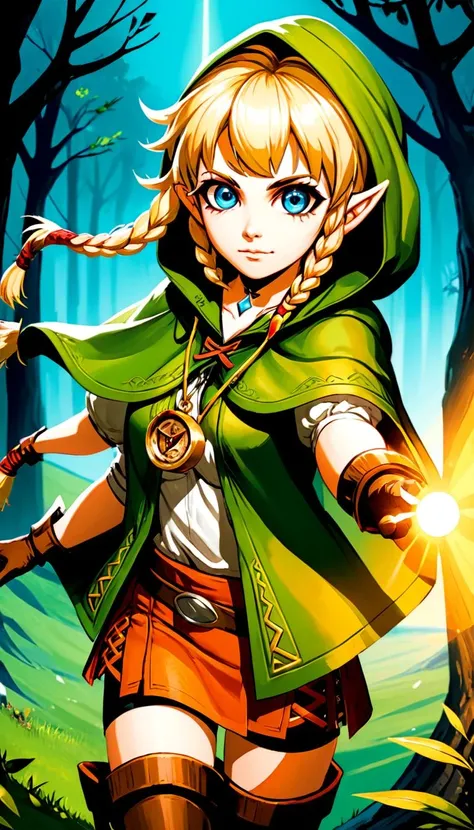 comic Linkle, extremely beautiful glowing piercing eyes, cinematic scene, hero view, action pose, scenery, detailed background, vivid, masterpiece, best quality, high quality, absurdres  <lora:linkle_xl_v1:1> . graphic illustration, comic art, graphic novel art, vibrant, highly detailed