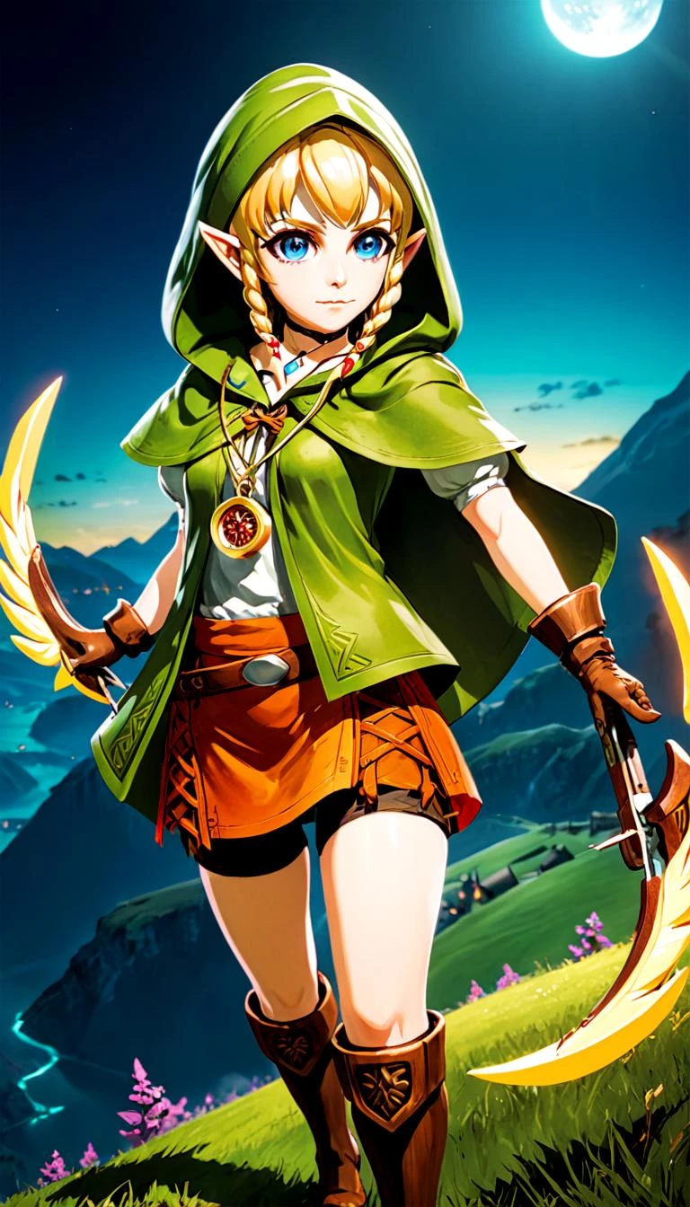 breathtaking Linkle, extremely beautiful glowing piercing eyes, cinematic scene, hero view, action pose, scenery, detailed background, vivid, masterpiece, best quality, high quality, absurdres <lora:linkle_xl_v1:1> . award-winning, professional, highly detailed