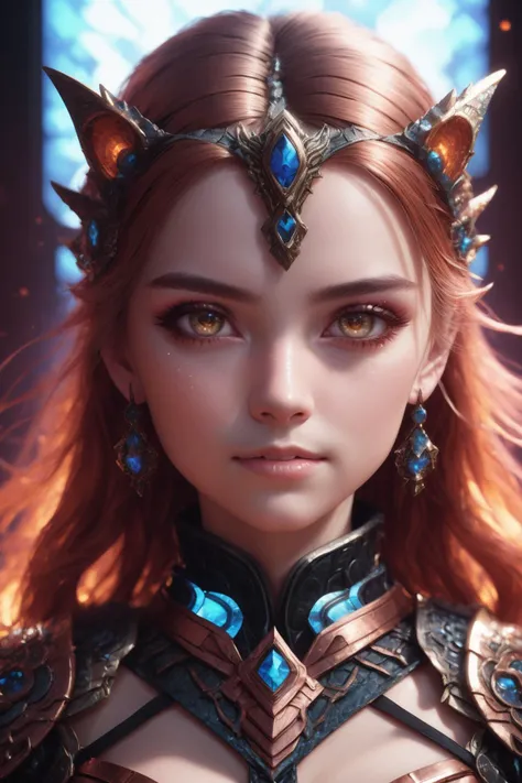 a headshot portrait of abiggish [enchantress|vixen], wearing F43Arm0r, sci-fi,tech, futuristic, <lora:Fae_Armor:0.85>, 85mm, perfect face, pretty face, silver eyes, copper hair, absurdly long hair, medium breasts, lush detail, absurdres,