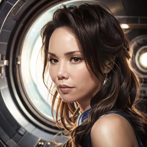 ((1girl)), portrait of Lexa Doig, background  Space Station Interiors, Artificial gravity chambers and magnetic walkways), (masterpiece, extremely detailed skin, photorealistic) ,  <lora:lexadoig:0.8>