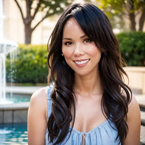 ((1girl)), portrait of Lexa Doig, fountain background, smile, (masterpiece, extremely detailed skin, photorealistic) , <lora:lexadoig:0.8>