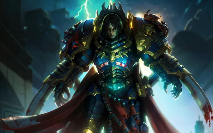 (dark theme:0.6), (anime), (illustration), cartoon, detailed,  kerzik, 1boy, solo, male focus, black hair, skull, long hair, shoulder armor, cape, pauldrons,   looking at viewer, closed mouth <lora:kerzik:0.55>, (hdr:1.22), muted colors, complex background, hyperdetailed, art [[by jordan grimmer]]
