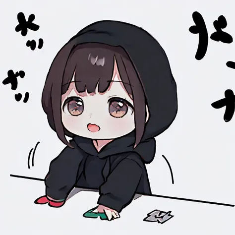 Highly detailed, High Quality, Masterpiece, beautiful, 1girl, Menherachan, <lora:Menherachan:1>, black hoodie, hood up, BongoCatP2, chibi, <lora:Pos_BongoCatMeme:1>