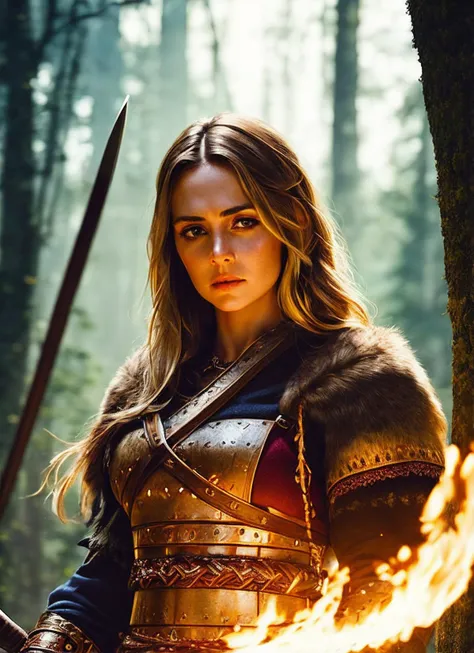 modelshoot style, A stunning intricate full color portrait of (35 years old sks woman:1) as (viking warrior), (barbarian), epic character composition, by ilya kuvshinov, alessio albi, nina masic, sharp focus, natural lighting, subsurface scattering, f2, 35mm, film grain, <lora:locon_eliza_v1_from_v1_64_32:1.3>