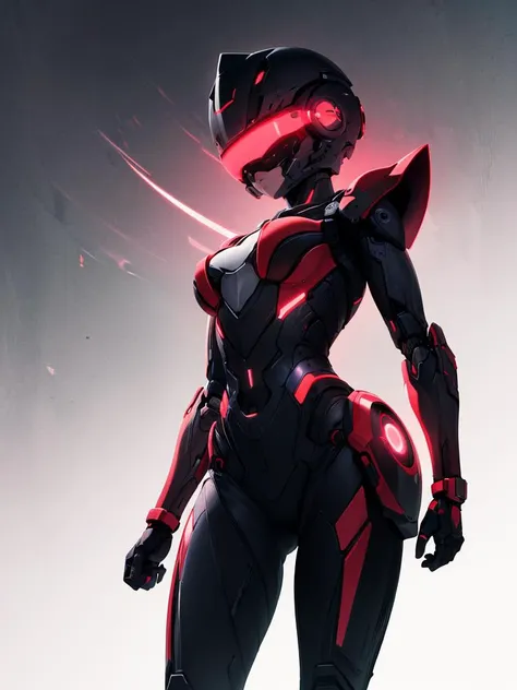 (best quality), (ultra-detailed), (best illustration), (best shadow), masterpiece, high res, (solo), cyborg, head-mounted display, scifi helmet, scifi armor, robot joints, glowing dark red, dark red visor, scary, waist up view, glowing dark red head-mounted display, (bald)