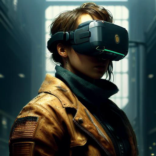 raw photo, beautiful blonde woman kneeling on floor of grungy warehouse, she is wearing a futuristic head-mounted vr display, sexy, dynamic pose, rslender, tan, (perfect fit body), (perky c-cup breasts:1.18),((parted lips)), sharp focus, (Masterpiece), (Best Quality), extremely detailed, (specular lighting:1.12), grungy dark warehouse blurred background, futuristic scene, digital concept art, realistic, intricate detailed textures, filmic, cinematic, environmental character portrait, sci-fi, RFKTR_bontrex-150, <lora:head-mounted display3-000007:1>