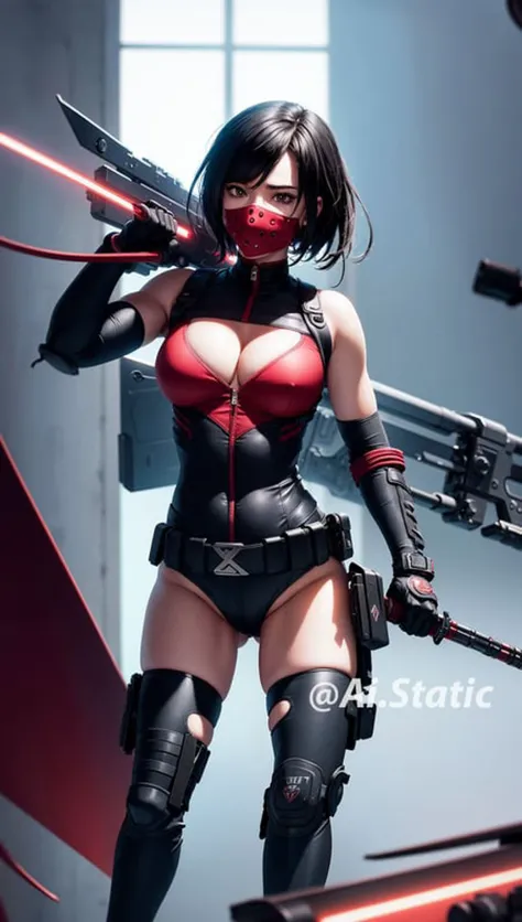 1girl, athletic, breasts, sxz-mgr-v1-4000 in battle stand, ninja assasin, wearing mouth mask,holding sword, dynamic pose, covered in blood, (detailed background), military base, (lens distortion:0,7), (chromatic aberration:0.7), (fim grain:0.7), intricate, unreal engine 5, volumetric lighting, realistic, cinematic, 4k, cinematic lighting, depth of field, masterpiece, perfect, hyper-detailed, hard lighting, intricate details, stop motion, hyperfocus, tonemapping, sharp focus, hyper detailed