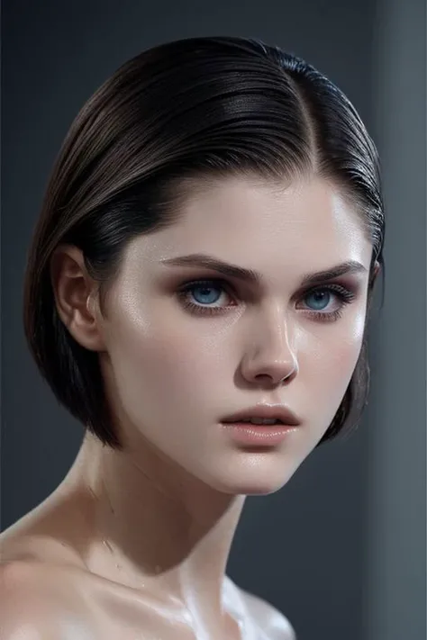 (face closeup:1.0) photo of (CR-AlexandraD4ddario-v11-jjonahjameson:0.95) as a (young:1.0) woman, (oiled shiny skin:1.0), (slick undercut hair:1.2),
(8k uhd:1.0), (best quality:1.0), (masterpiece:1.0), (sharp focus:1.0), grey background,