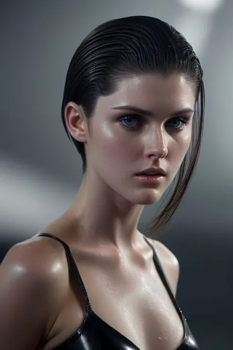 (closeup:1.1) photo of (CR-AlexandraD4ddario-v11-jjonahjameson:0.9) as a (young:1.0) woman, (oiled shiny skin:1.0), (slick undercut hairstyle:1.2),
(8k uhd:1.0), (best quality:1.0), (masterpiece:1.0), (sharp focus:1.0), grey background,