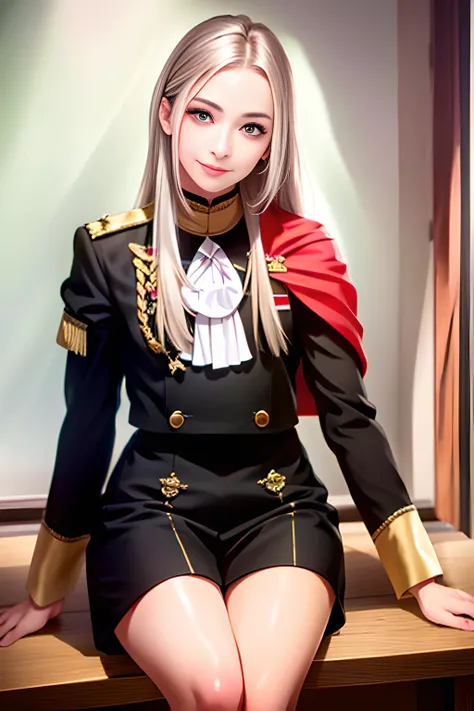 sitting in classroom, cowboy shot, smile, teen, young, skinny,small, <lora:EdelgardV3Lora:0.7>, (Edelgard van Hresvle) (garreg mach monastery uniform, black uniform), (((photorealistic, hyper-realistic, RAW photo:1.2))),masterpiece, best quality, intricate details, 8k uhd, perfect face, perfect eyes,