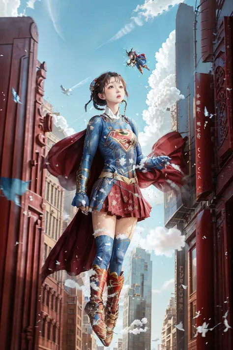 1girl, (supergirl:1.10), hanfu, <lora:mingStyle8:0.8> , cloud, (flying:1.4)