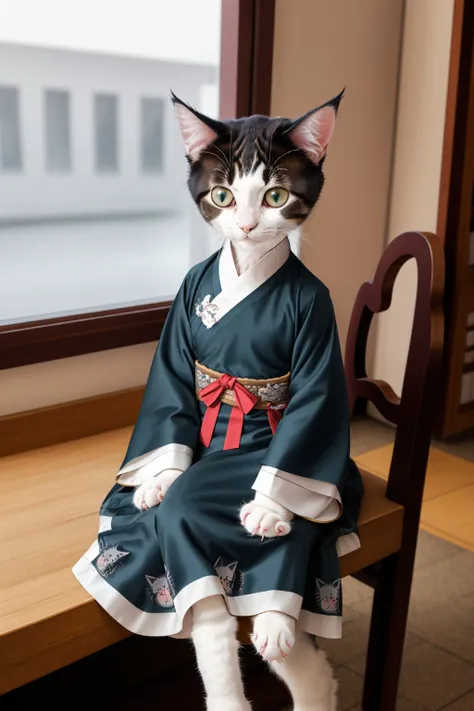 Photo, (puppy cat:1.20),cat dress hanfu, hanfu, <lora:hanfu_v30Ming:0.6>,no humans,