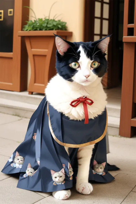 Photo, (puppy cat:1.20),cat dress hanfu, hanfu, <lora:hanfu_v30Ming:0.6>,no humans,