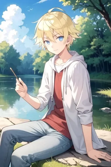 masterpiece, best quality, illustration, 1boy, solo, male focus, looking at viewer, , , , , <lora:chika_shinmoto:0.66>, chika_shinmoto, blonde hair, blue eyes, day of the dead costume, wetland, HDR