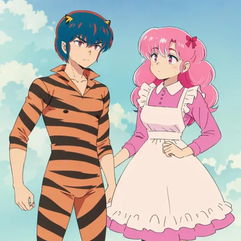 <lora:Rei001:0.7>,2 people,
ADDBASE,
Rei,1boy,tiger print bodysuit,
ADDCOL,
Ran,1girl,
Ran,1girl,
collared pink dress,frilled white apron,