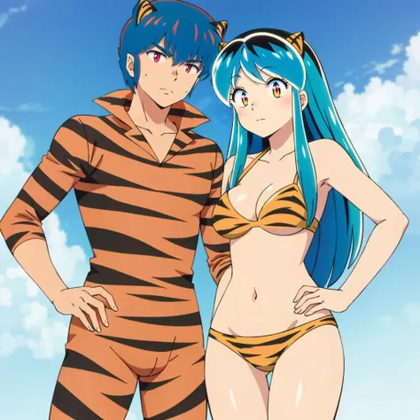 <lora:Rei001:0.7>,2 people,
ADDBASE,
Rei,1boy,tiger print bodysuit,
ADDCOL,
Lum,1girl,
tiger print,bikini,