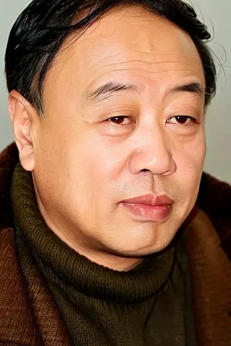 best quality, masterpiece, Asian men,solo, lips, grey_background,realistic, full body, looking_at_viewer, black_hair, brown_eyes, sweater, forehead, nose,Long gown,old man, 60 yeas old, <lora:lijianhua:0.8>