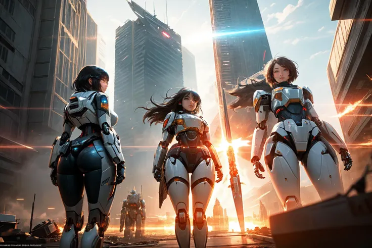 ((Best quality)), ((masterpiece)), (highly detailed:1.3), 3D,Shitu-mecha, beautiful cyberpunk women with her mecha in the ruins of city from a forgoten war, ancient technology,HDR (High Dynamic Range),Ray Tracing,NVIDIA RTX,Super-Resolution,Unreal 5,Subsurface scattering,PBR Texturing,Post-processing,Anisotropic Filtering,Depth-of-field,Maximum clarity and sharpness,Multi-layered textures,Albedo and Specular maps,Surface shading,Accurate simulation of light-material interaction,Perfect proportions,Octane Render,Two-tone lighting,Low ISO,White balance,Rule of thirds,Wide aperature,8K RAW,Efficient Sub-Pixel,sub-pixel convolution,luminescent particles,light scattering,Tyndall effect