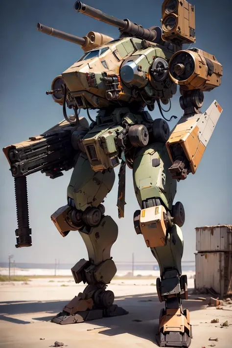 (photorealistic:1.4), best quality, masterpiece, light and shadow, dramatic lighting,, mecha28, mecha, robot, weapon, no humans, gun, solo, white background, radio antenna, cannon, machine gun, missile pod, machinery, realistic, shoulder cannon, black skin, standing, cockpit windows <lora:mechav11_lora_34800:0.8>