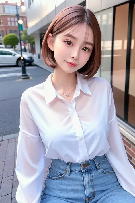 best quality, white skin, real human skin, (detailed fac), oval face, pores, ultra high res, (8k, RAW photo, photorealistic:1.4), 1girl, slim, (looking at viewer with a serene and goddess-like happiness:1.2), ( lipgloss, eyelashes, gloss-face, best quality, ultra highres, Broad lighting, natural shading), oversized jacket, fashion shirt, cityscape, <lora:koreanDollLikeness_v15:0.3> <lora: EastAsiaDollLikeness_V4:0.8>