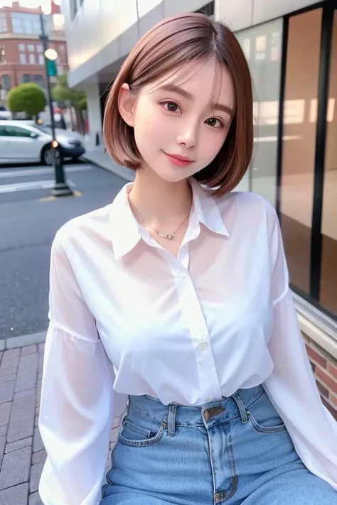 best quality, white skin, real human skin, (detailed fac), oval face, pores, ultra high res, (8k, RAW photo, photorealistic:1.4), 1girl, slim, (looking at viewer with a serene and goddess-like happiness:1.2), ( lipgloss, eyelashes, gloss-face, best quality, ultra highres, Broad lighting, natural shading), oversized jacket, fashion shirt, cityscape, <lora:koreanDollLikeness_v15:0.3> <lora: EastAsiaDollLikeness_V4:0.8>
