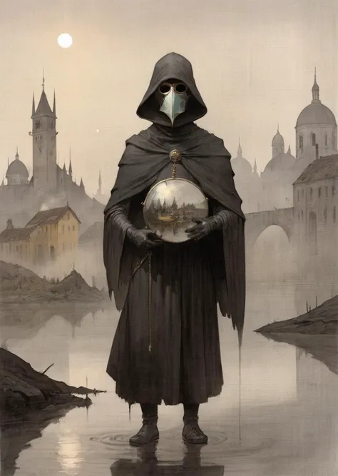 diterlizziartai  watseixl
Azem the Traveler cloaked and masked, yearning to explore.
Cinematic realism, luminism, and pollution-choked industrial landscape
reflections on helmet
Emphasize eerie atmosphere, high contrast, and interplay of shadow and light. Include colorful,
gothic horror
[(details:1.2): [ (many small details:1.3) : [ (many ultrasmall details: 1.2):(very detailed ultrasmall edges and microrelief:1.5):0.7 ]: 0.4 ] :0.2]
   <lora:DiTerlizziArtAIcc:0.7> <lora:watseixlv3:0.6>