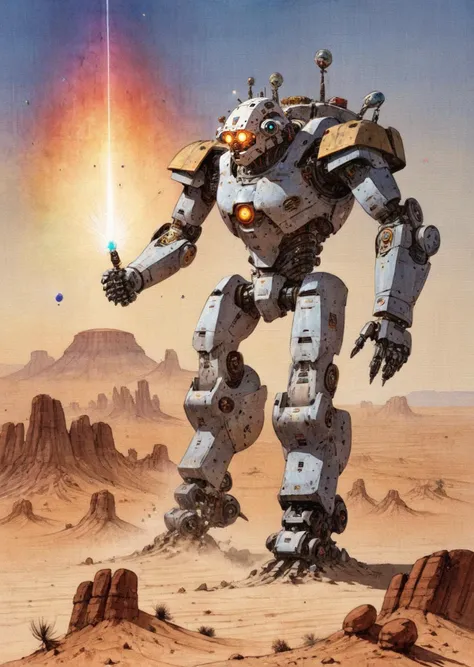 diterlizziartai  watseixl
a friendly giant  robot  fighting  in the desert of mars
colorful
gradient
glowing particles 
[(details:1.2): [ (many small details:1.3) : [ (many ultrasmall details: 1.2):(very detailed ultrasmall edges and microrelief:1.5):0.7 ]: 0.4 ] :0.2]
   <lora:DiTerlizziArtAIcc:0.7> <lora:watseixlv3:0.6>
