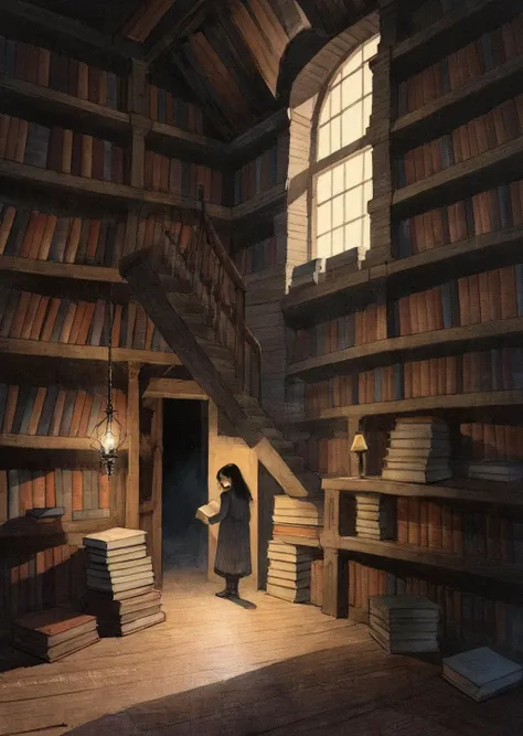 diterlizziartai  watseixl
1girl explores a dimly lit attic filled with old books, casting eerie shadows on the walls. close up photo qurare magic library
[(details:1.2): [ (many small details:1.3) : [ (many ultrasmall details: 1.2):(very detailed ultrasmall edges and microrelief:1.5):0.7 ]: 0.4 ] :0.2]
   <lora:DiTerlizziArtAIcc:0.7> <lora:watseixlv3:0.6>