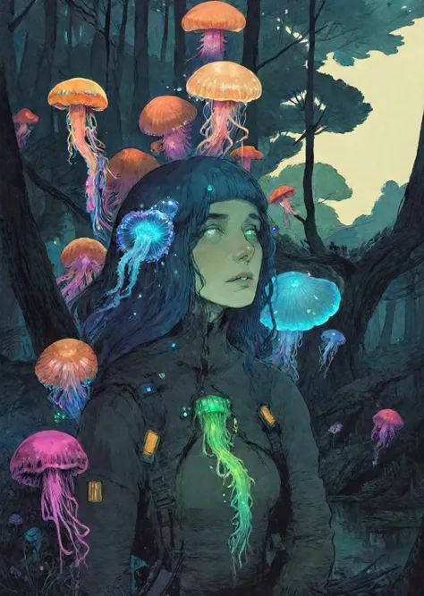 mgcilu,
triadic color palleted,
1girl , detailed face
 mushroom
night
glowing jellyfish
hiding in the woods
watseixl
[(details:1.2): [ (many small details:1.3) : [ (many ultrasmall details: 1.2):(very detailed ultrasmall edges and microrelief:1.5):0.7 ]: 0.4 ] :0.2]
 <lora:watseixlv3:0.7>
 <lora:tag is mgcpnt:0.7>